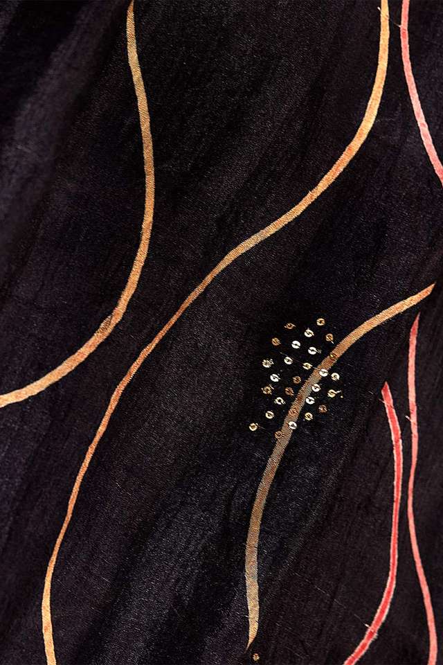 Black Hand Painted Silk Saree thumbnail image number null