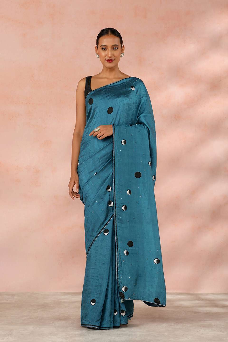 Blue Contemporary Pure Silk Block Print Saree