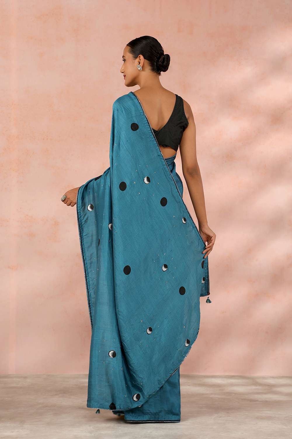 Blue Contemporary Pure Silk Block Print Saree image number null