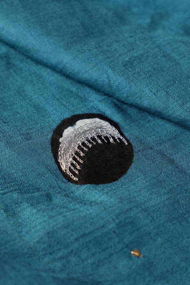 Blue Contemporary Pure Silk Block Print Saree thumbnail image number null