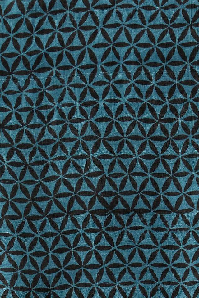 Blue Contemporary Pure Silk Block Print Saree thumbnail image number null
