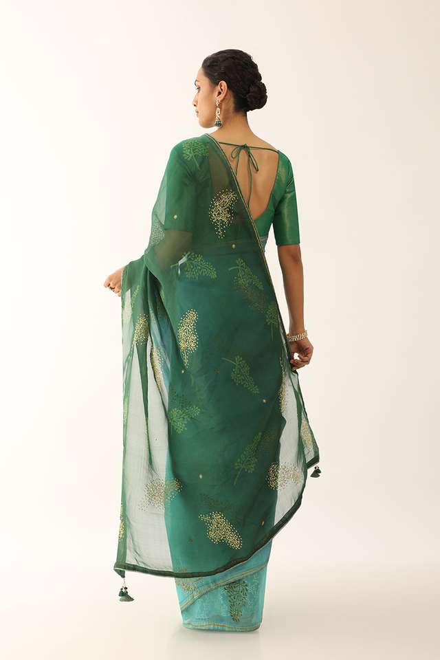 Blue Pure Silk Organza Hand Painted Saree thumbnail image number null