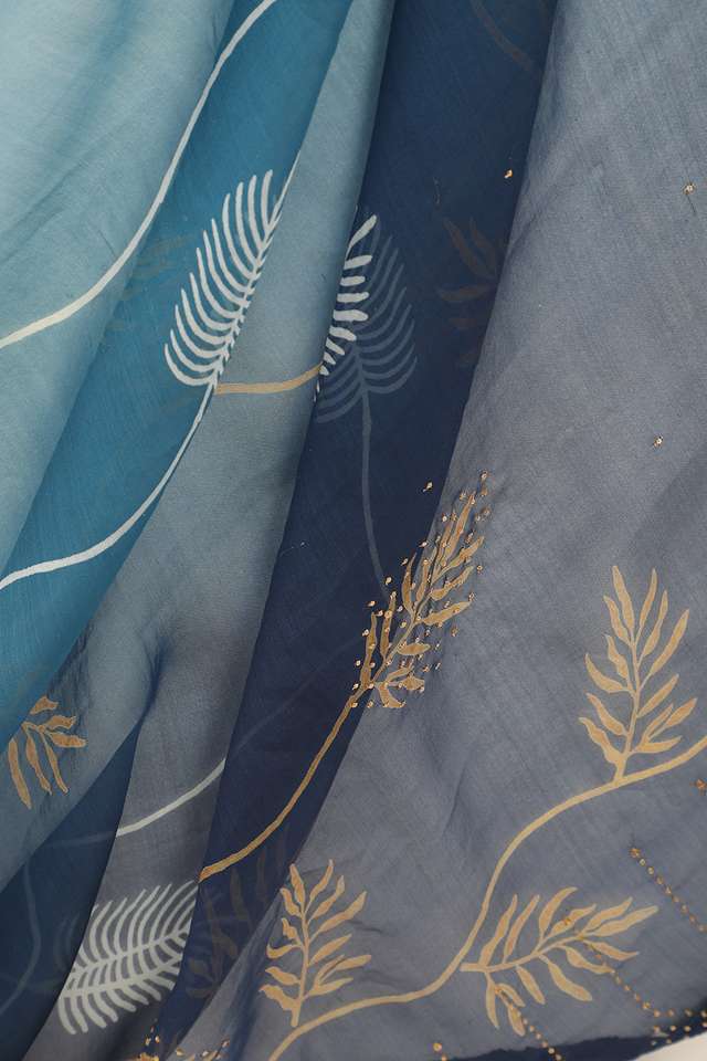 Blue Pure Silk Organza Hand Painted Saree thumbnail image number null