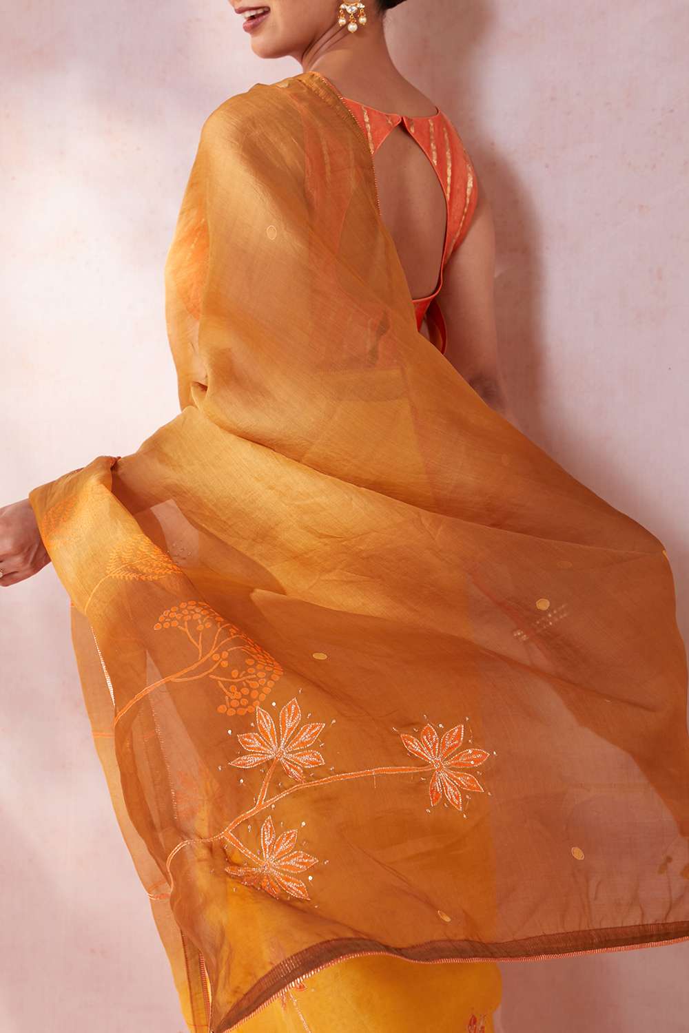 Yellow Pure Silk Organza Hand Painted Saree image number null