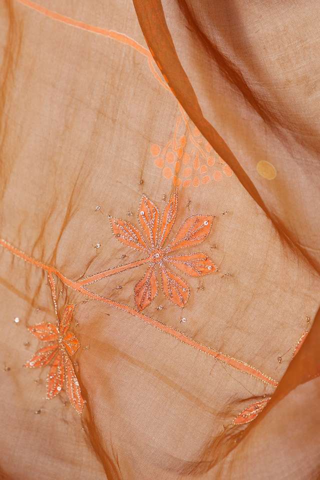 Yellow Pure Silk Organza Hand Painted Saree thumbnail image number null