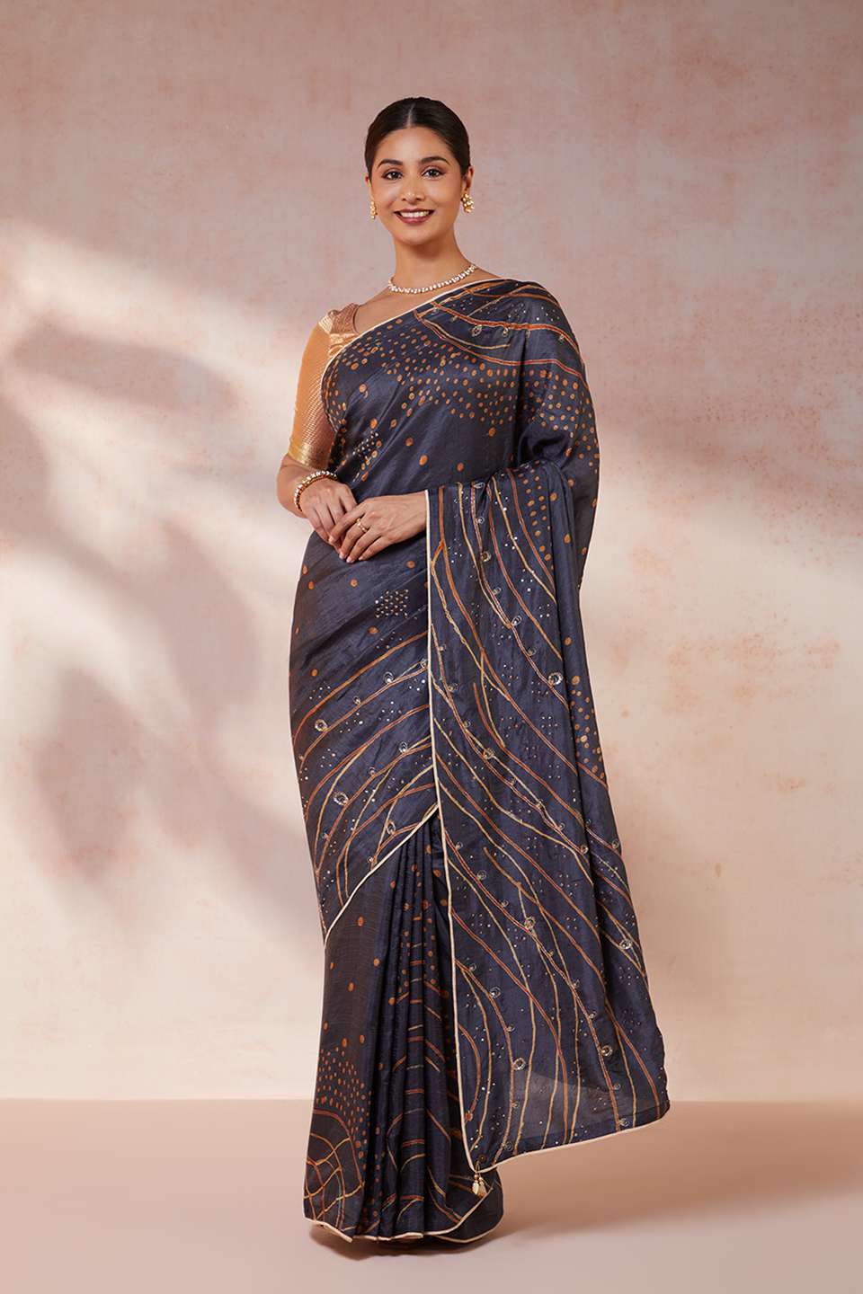 Dark Blue Hand Painted Silk Saree