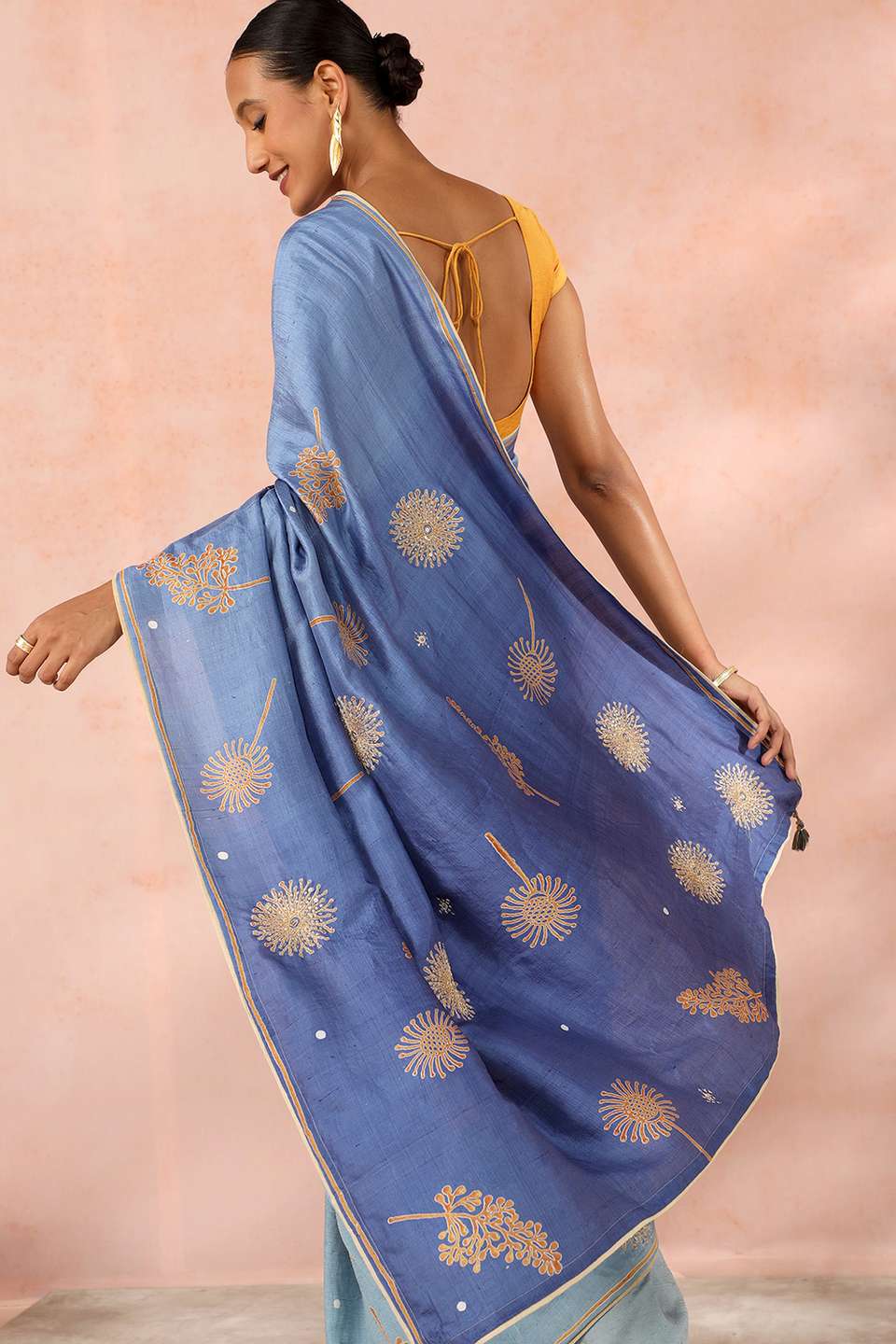 Blue Contemporary Pure Silk Hand Painted Saree