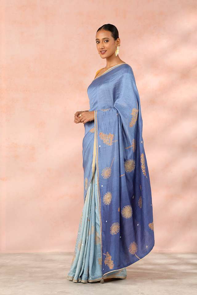 Blue Contemporary Pure Silk Hand Painted Saree thumbnail image number null