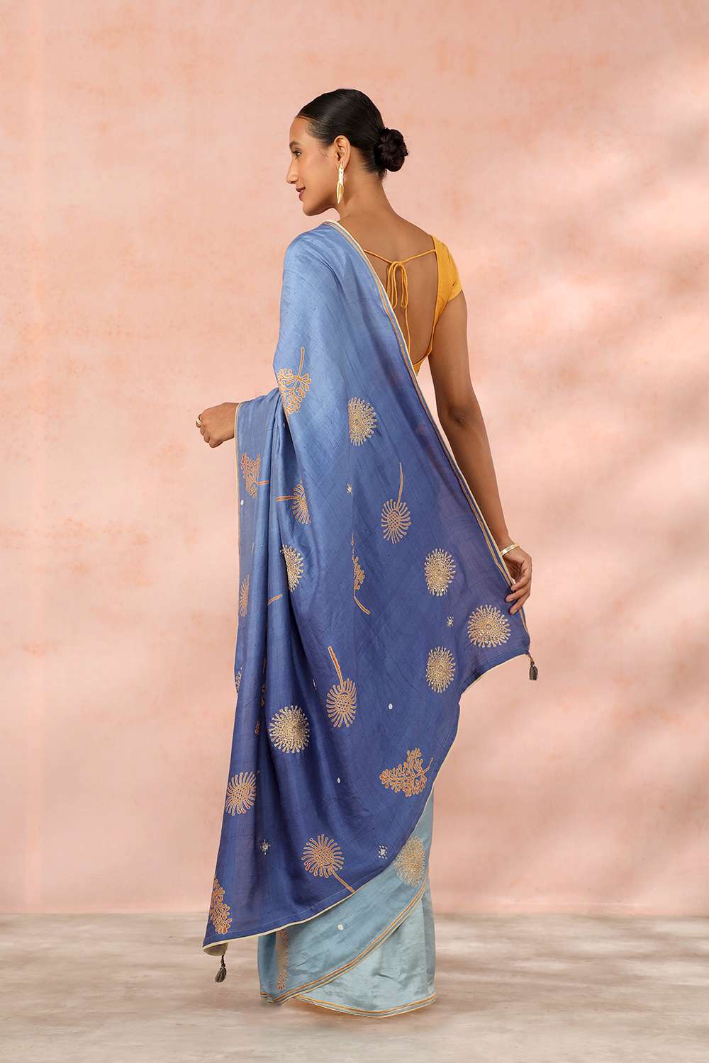 Blue Contemporary Pure Silk Hand Painted Saree image number null