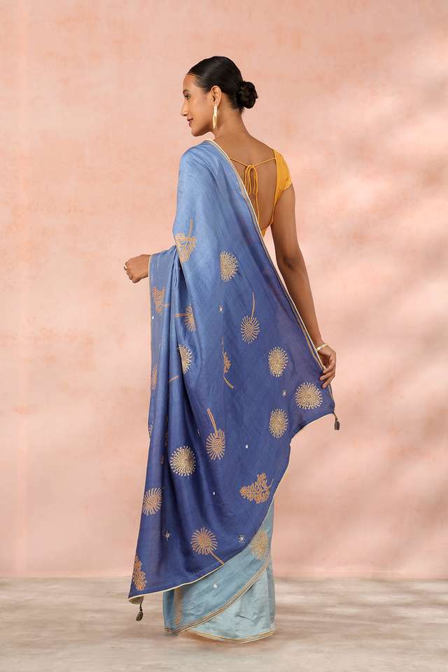 Blue Contemporary Pure Silk Hand Painted Saree thumbnail image number null