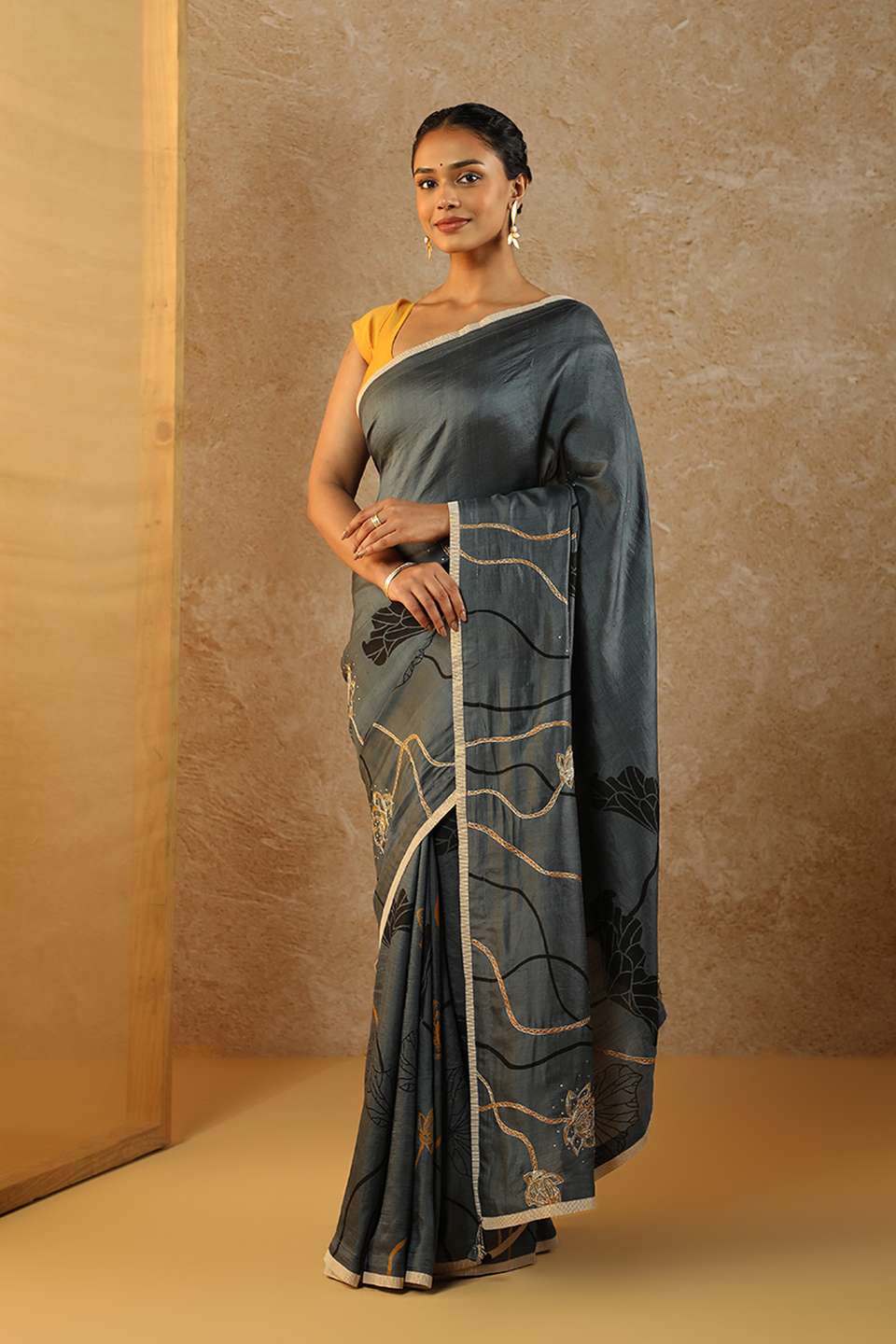 Blue Pure Silk Hand Painted Saree