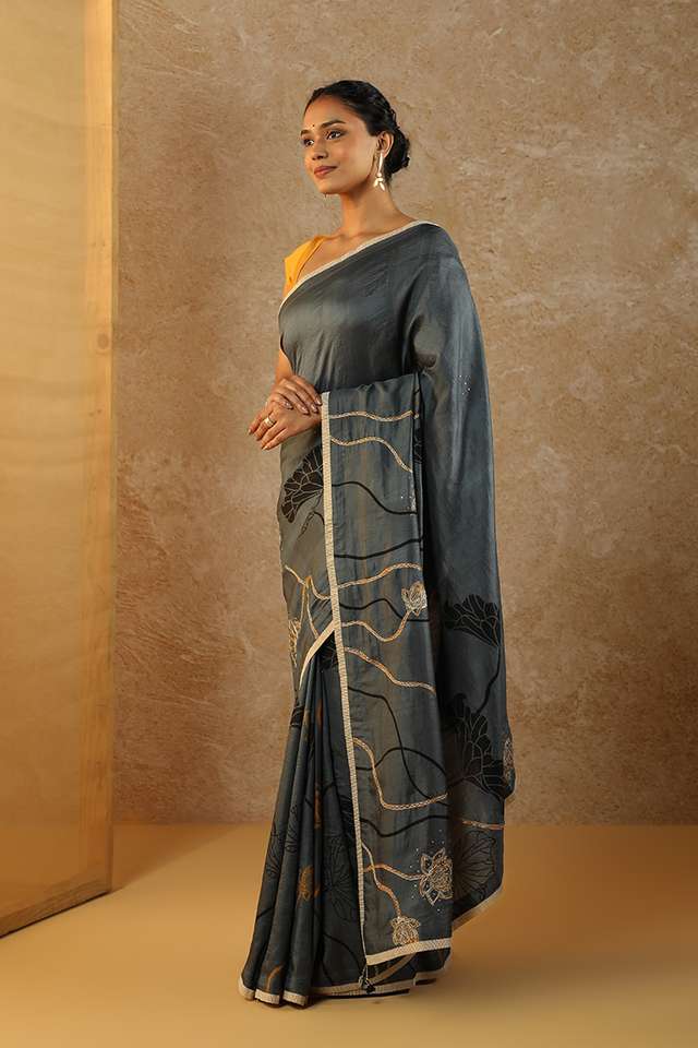 Blue Pure Silk Hand Painted Saree thumbnail image number null