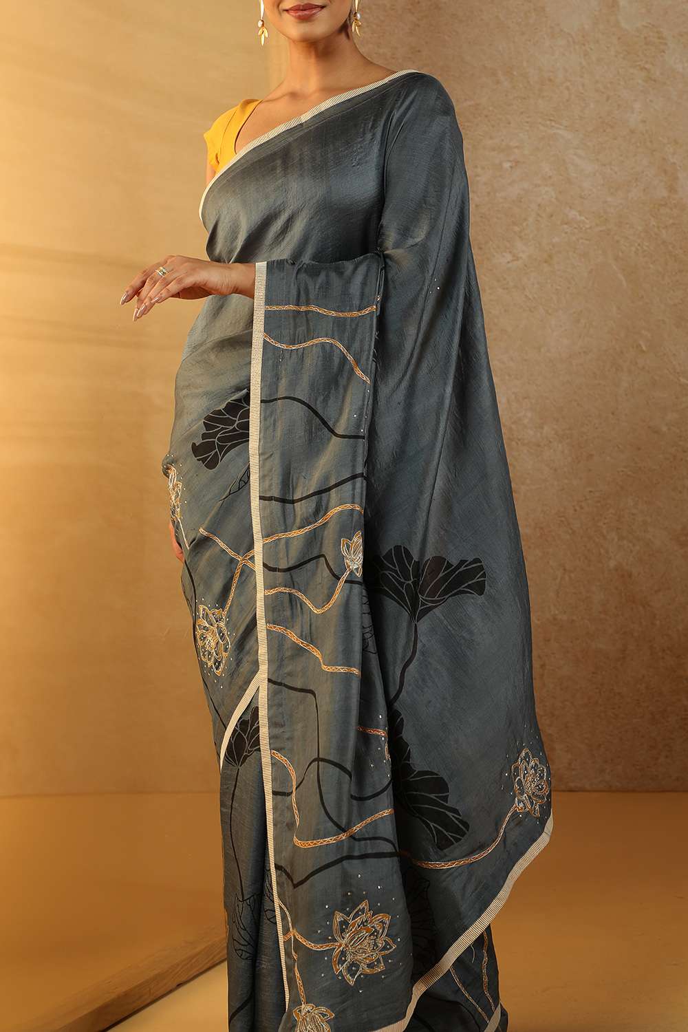 Blue Pure Silk Hand Painted Saree image number null
