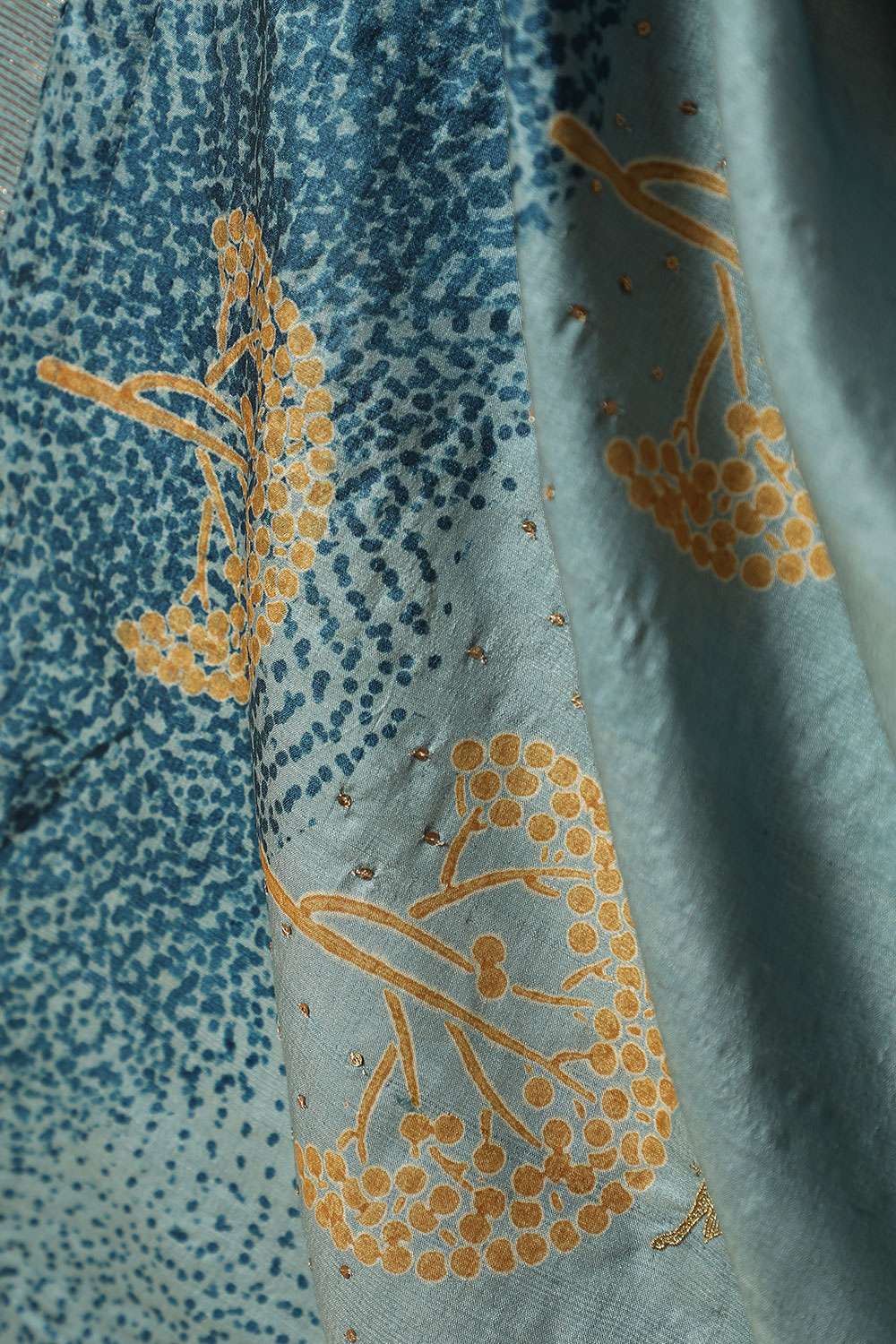 Blue Pure Tussar Silk Hand Painted Saree image number null