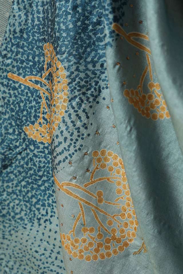 Blue Pure Tussar Silk Hand Painted Saree thumbnail image number null