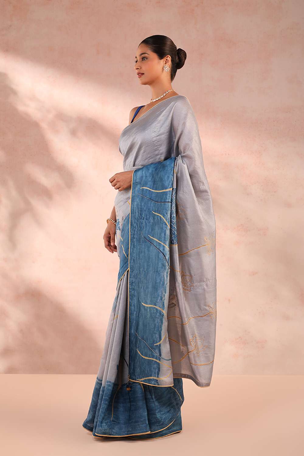 Blue Hand Painted Pure Tussar Silk Saree image number null