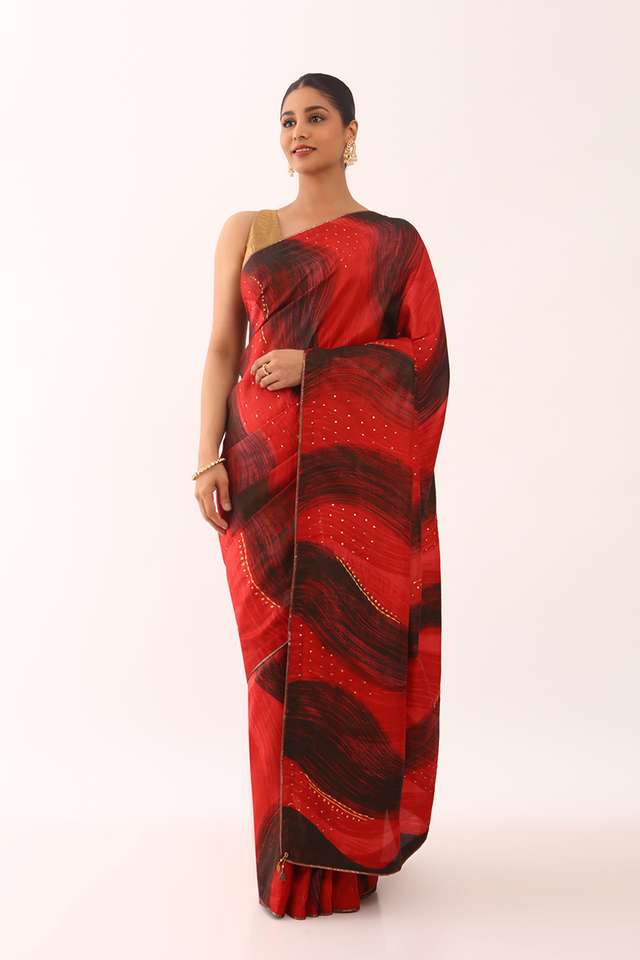 Multicoloured Pure Silk Hand Painted Saree image number