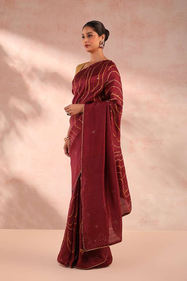 Maroon Pure Silk Hand Painted Saree thumbnail image number null