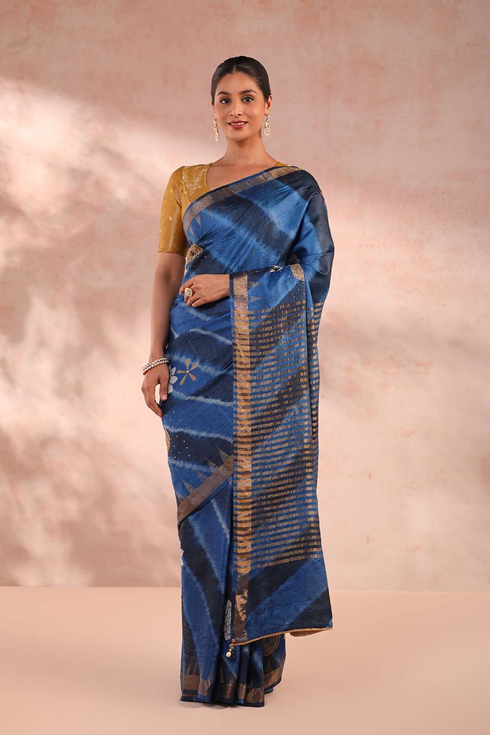 Blue Pure Tussar Silk Tie and Dye Saree