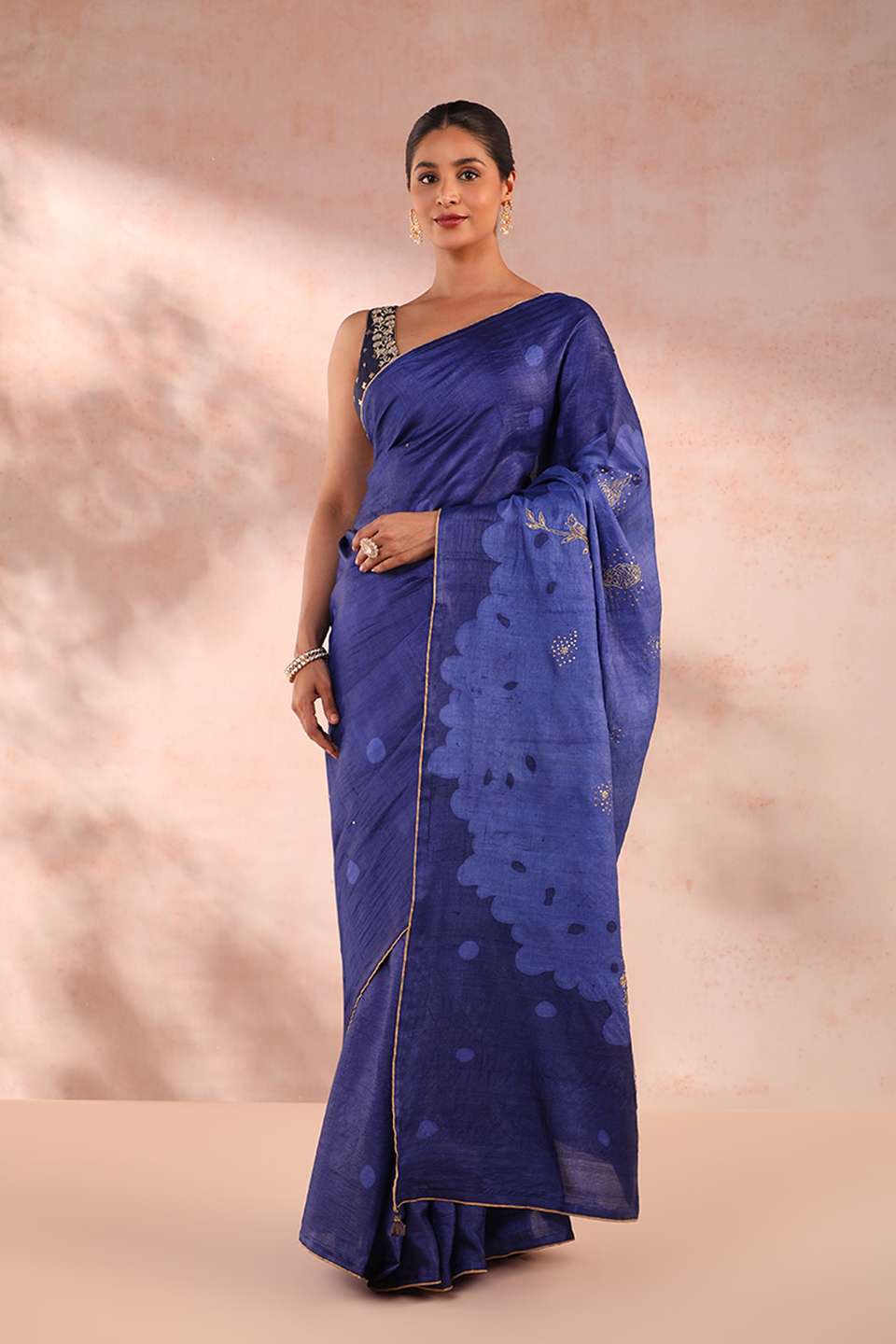 Blue Hand Painted Pure Tussar Silk Saree