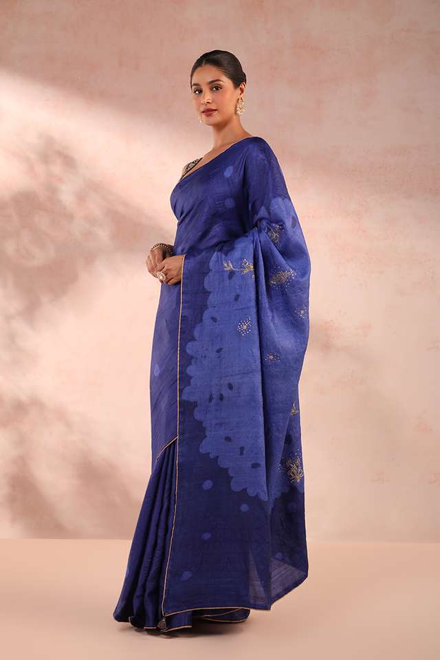 Blue Hand Painted Pure Tussar Silk Saree thumbnail image number null