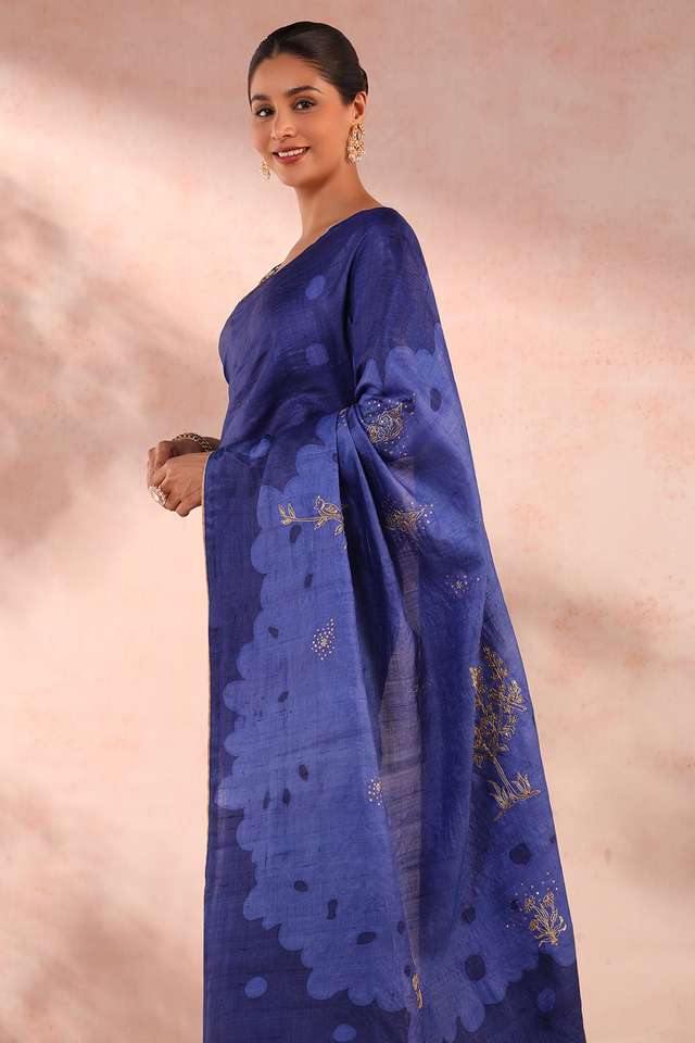 Blue Hand Painted Pure Tussar Silk Saree thumbnail image number null