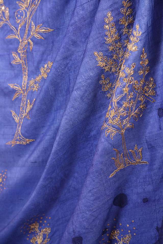 Blue Hand Painted Pure Tussar Silk Saree thumbnail image number null
