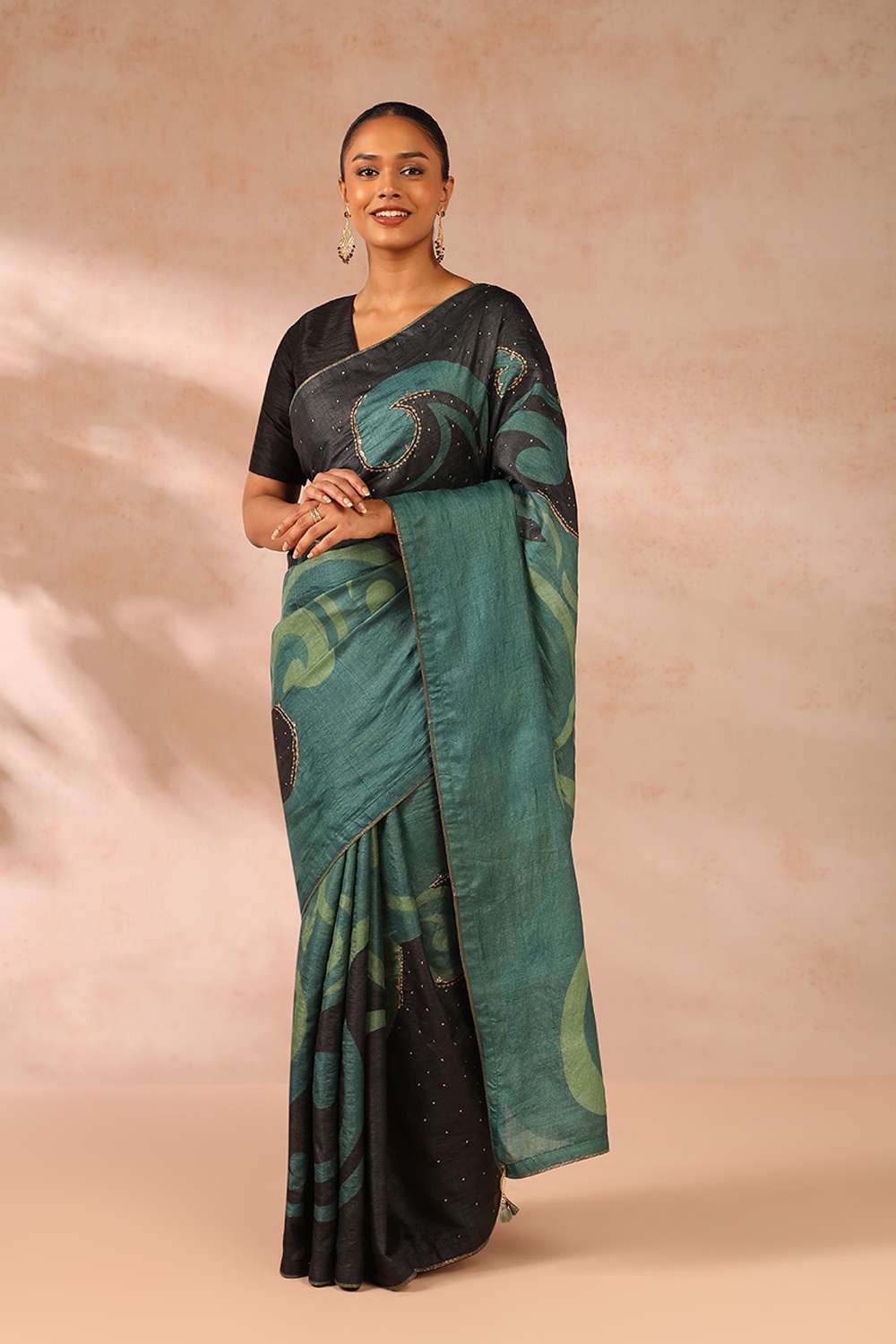 Green Pure Tussar Silk Hand Painted Saree image number null