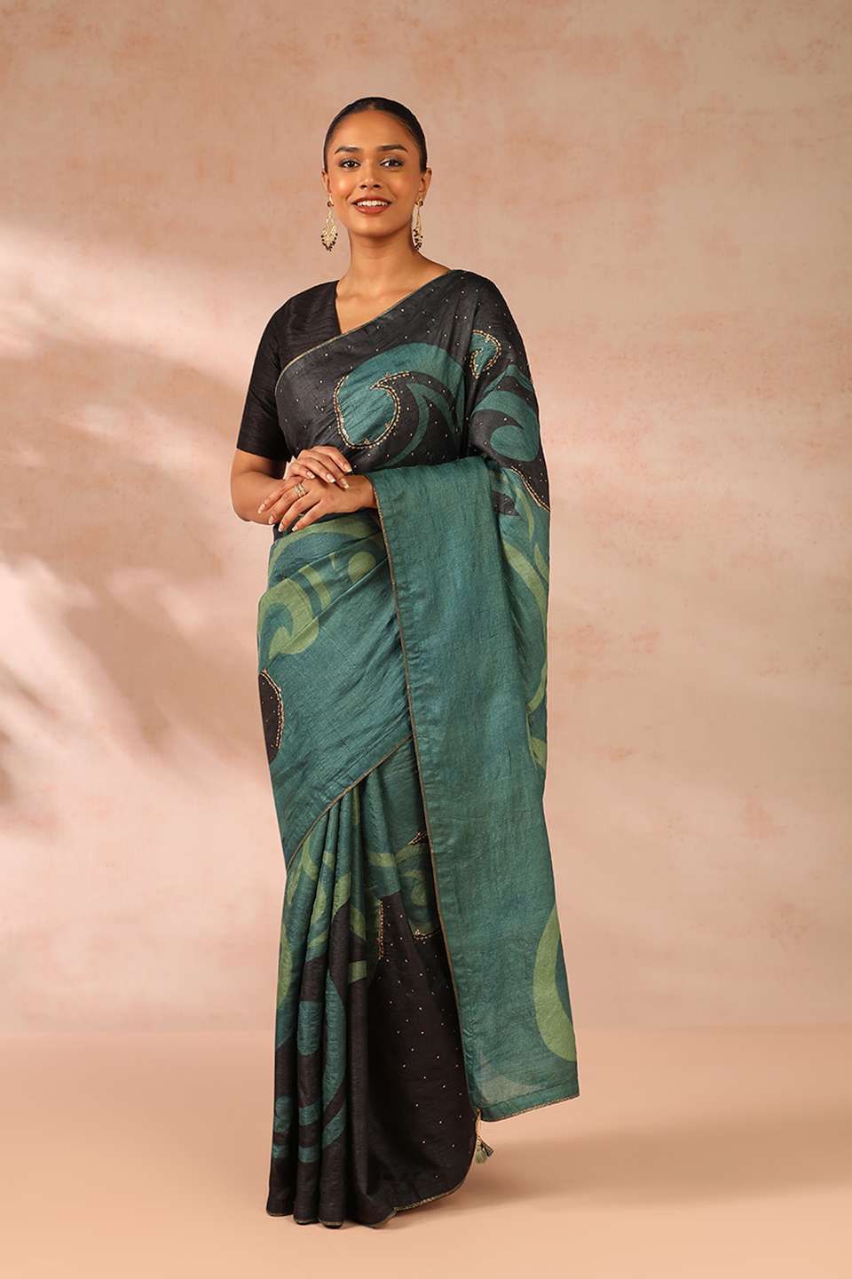 Green Pure Tussar Silk Hand Painted Saree