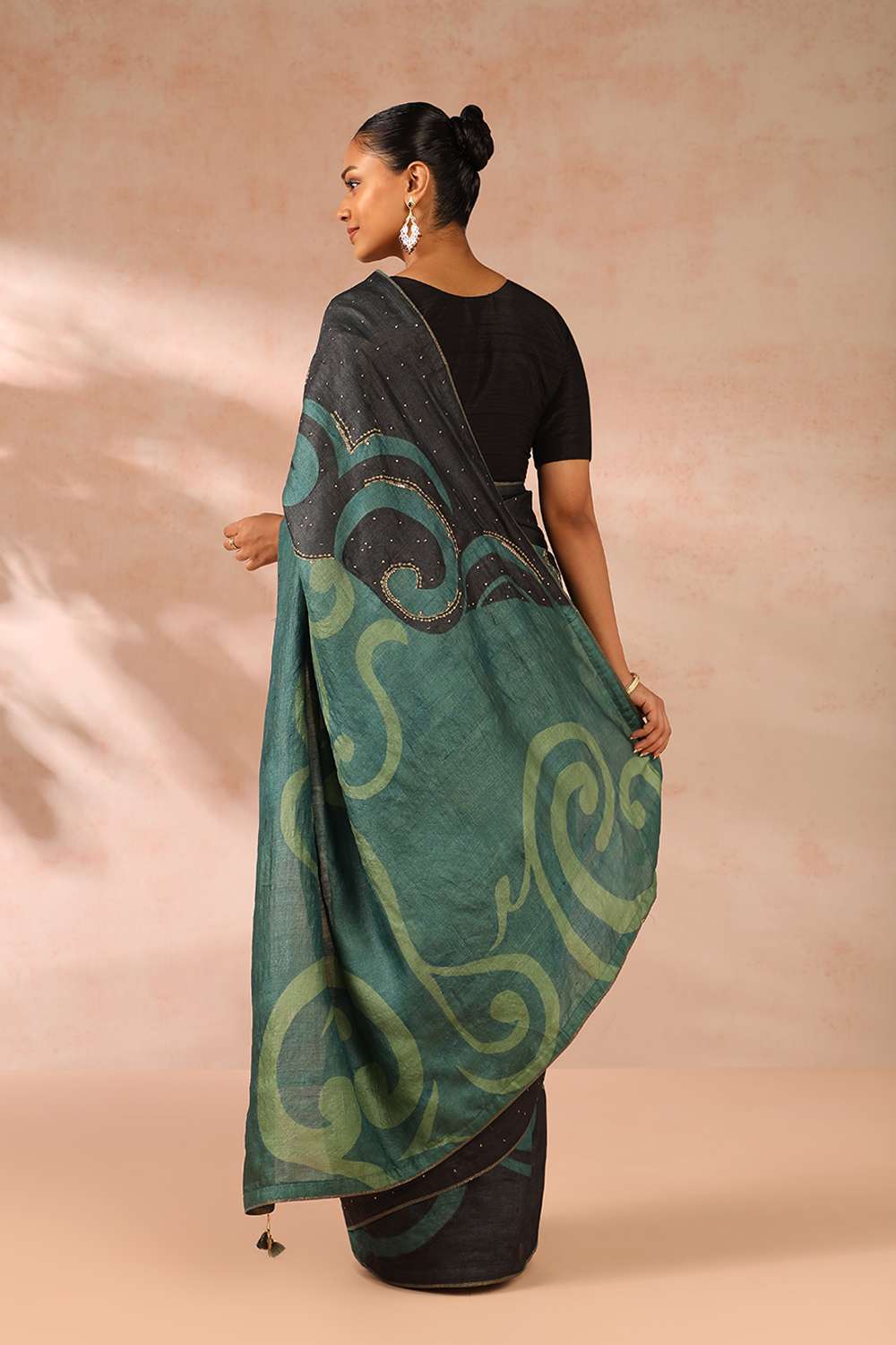 Green Pure Tussar Silk Hand Painted Saree image number null