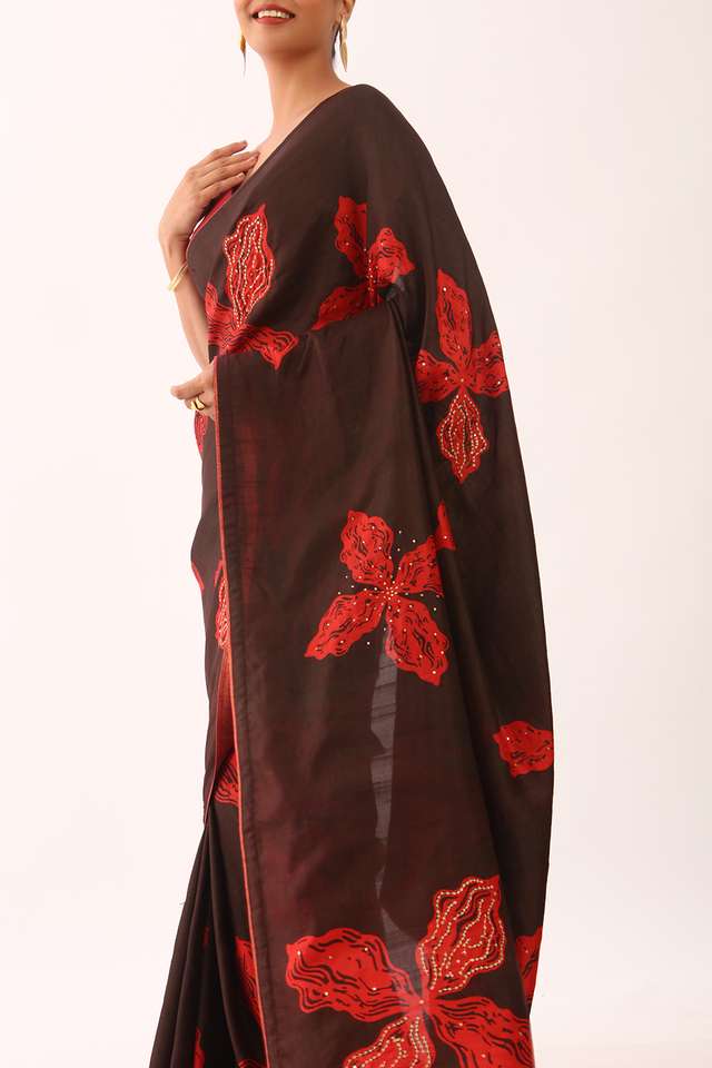 Brown Pure Silk Hand Painted Saree image number