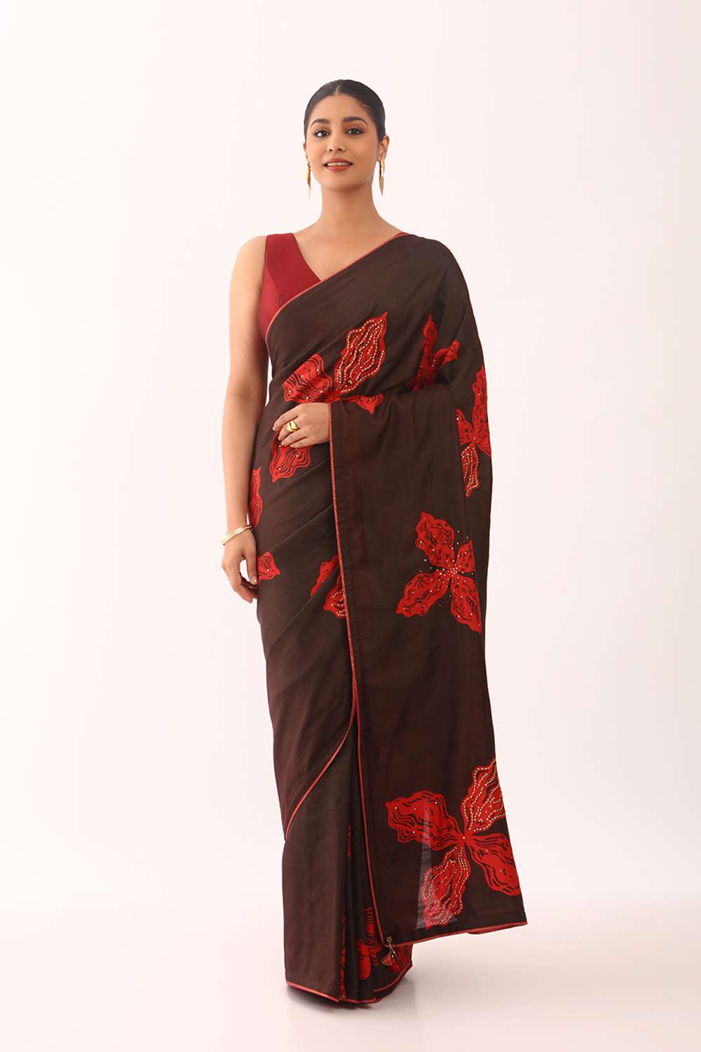 Brown Pure Silk Hand Painted Saree image number null
