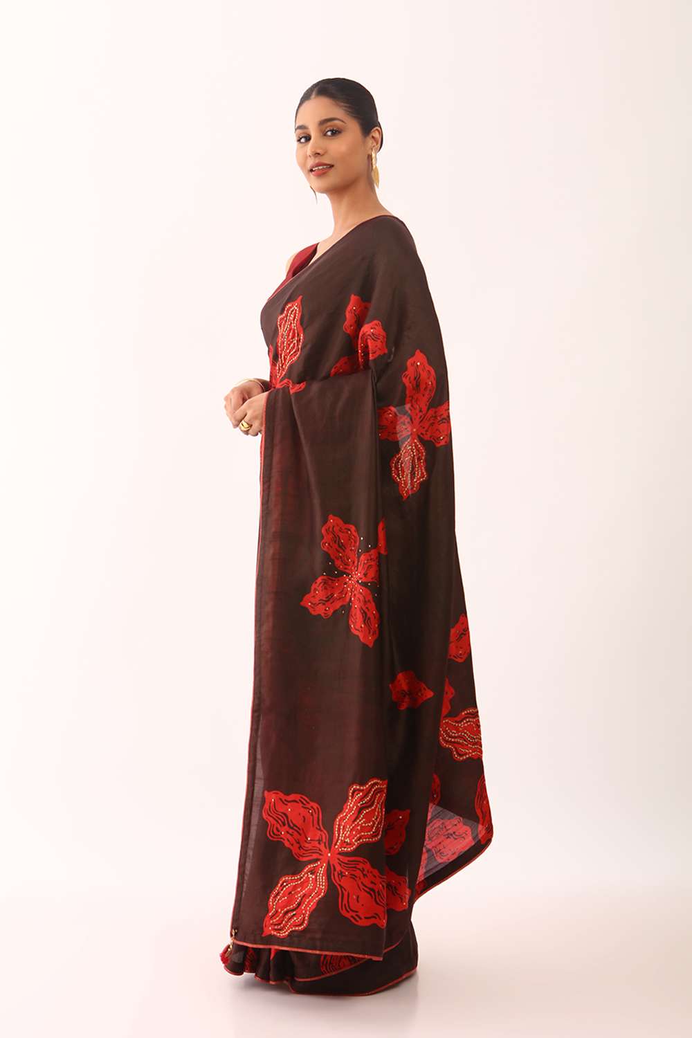 Brown Pure Silk Hand Painted Saree image number null