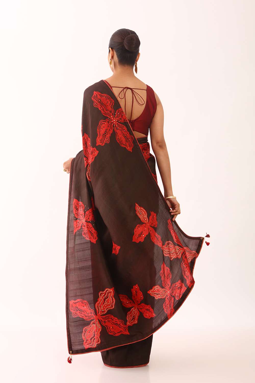 Brown Pure Silk Hand Painted Saree image number null