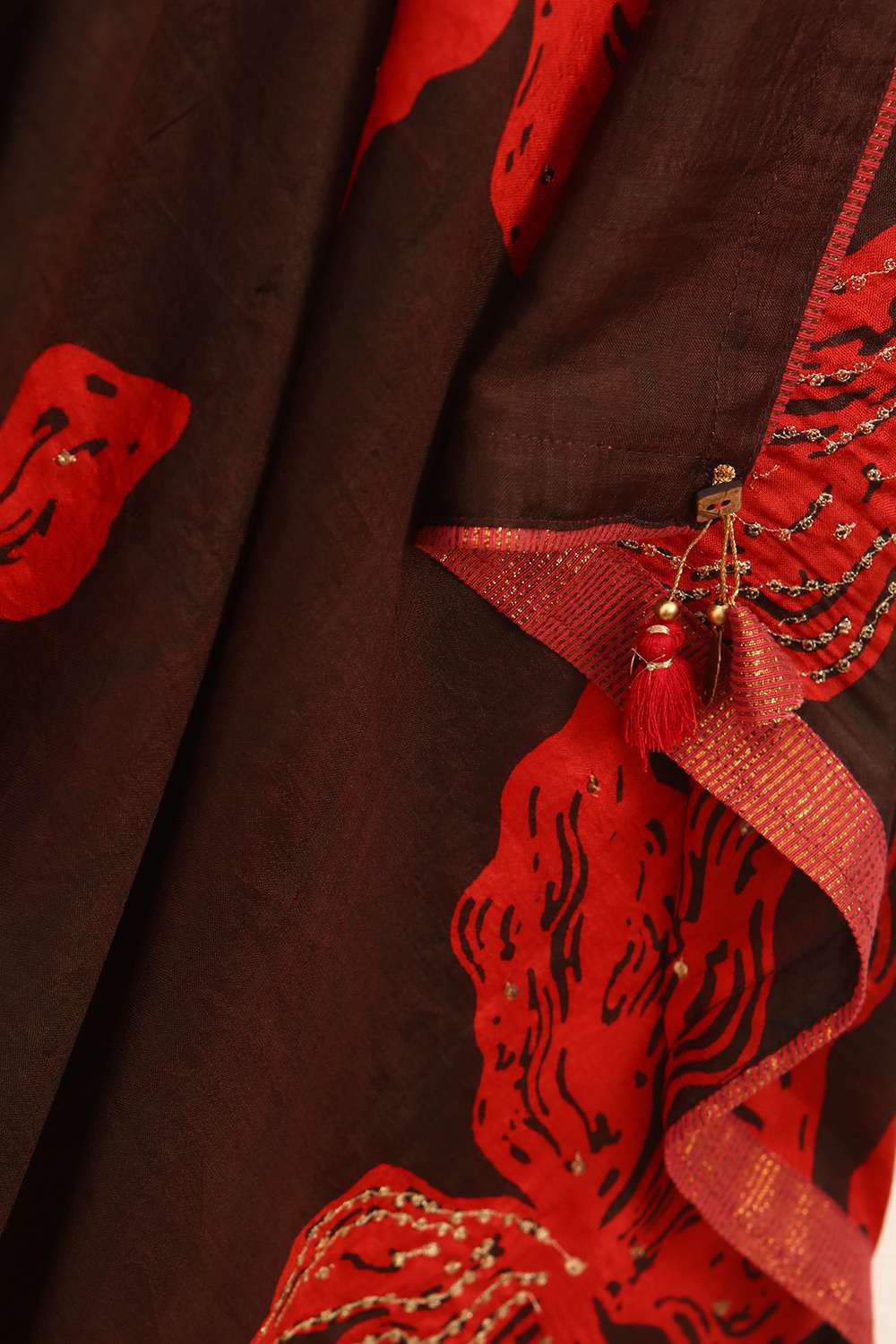Brown Pure Silk Hand Painted Saree image number null