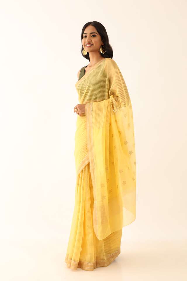 Yellow Pure Silk Tissue Woven Chanderi Saree thumbnail image number null
