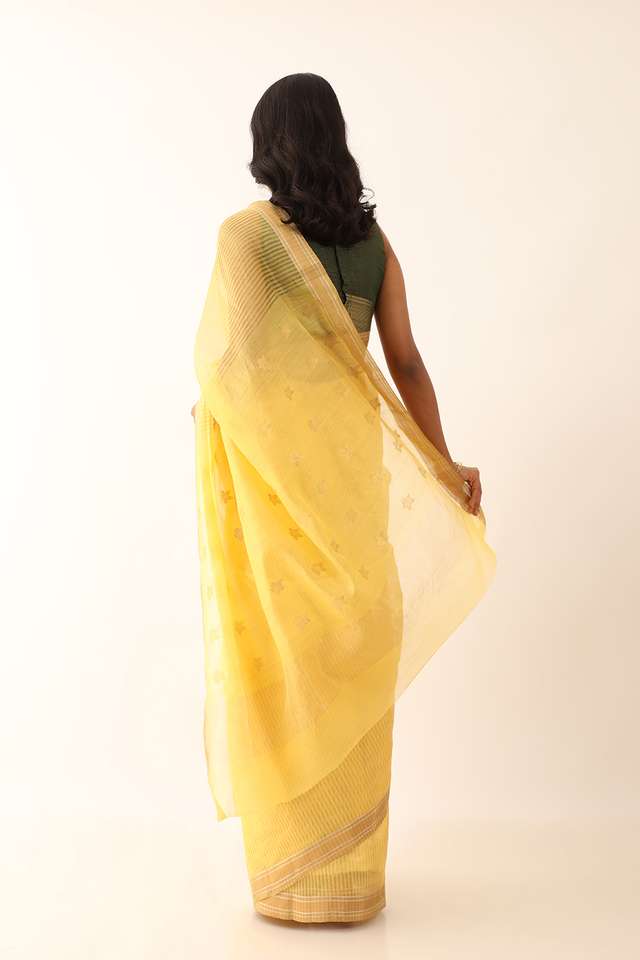 Yellow Pure Silk Tissue Woven Chanderi Saree thumbnail image number null
