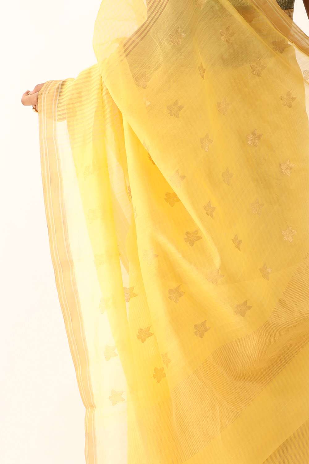 Yellow Pure Silk Tissue Woven Chanderi Saree image number null