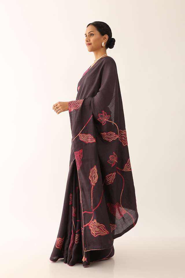 Black Hand Painted Pure Tussar Silk Saree thumbnail image number null