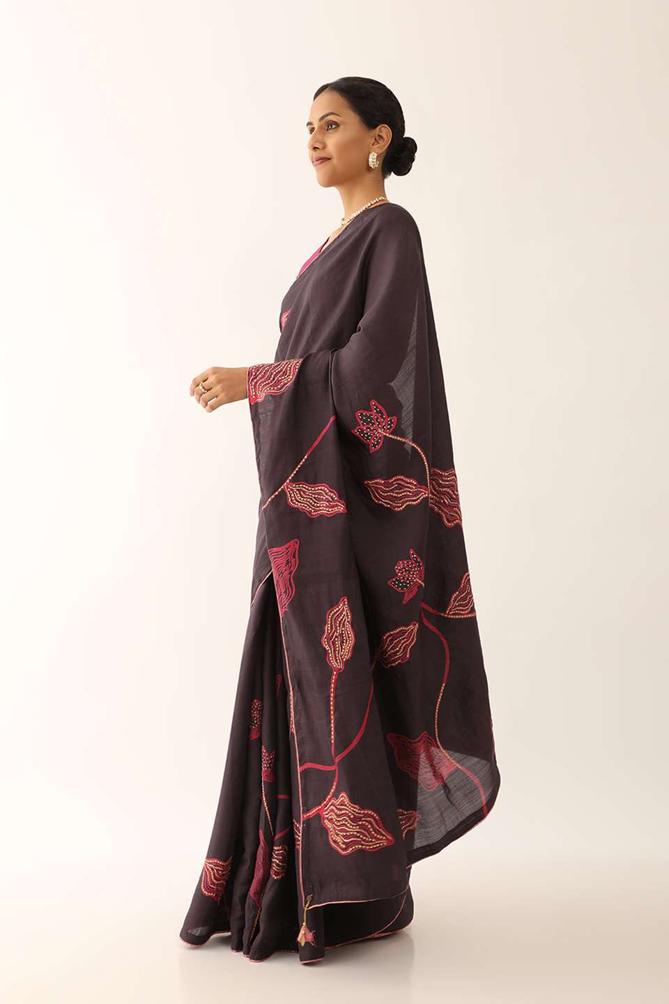 Black Hand Painted Pure Tussar Silk Saree