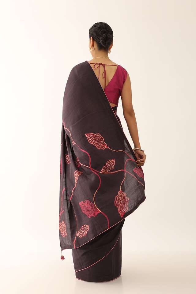 Black Hand Painted Pure Tussar Silk Saree thumbnail image number null