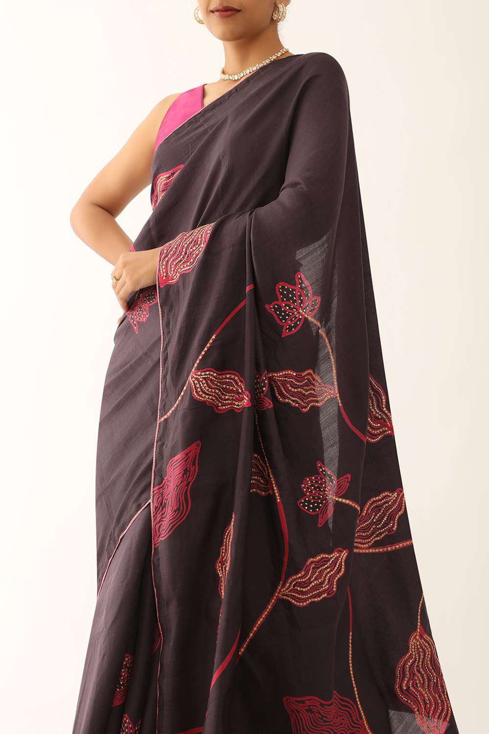Black Hand Painted Pure Tussar Silk Saree image number null