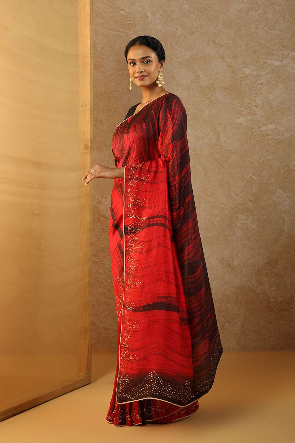Red Hand Painted Tussar Saree image number null