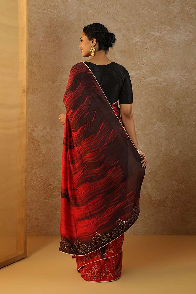 Red Hand Painted Tussar Saree thumbnail image number null