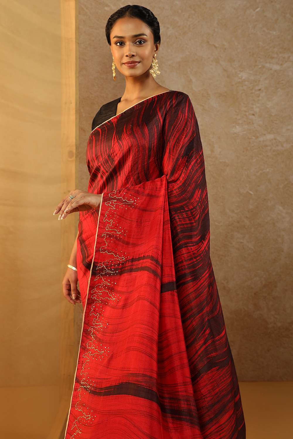 Red Hand Painted Tussar Saree image number null