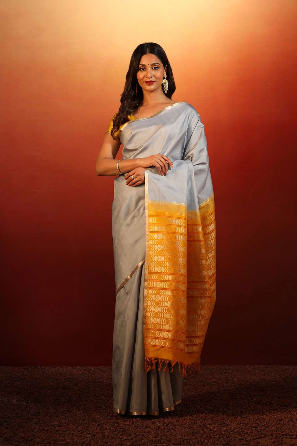 Grey Woven Pure Silk Kanjivaram Saree