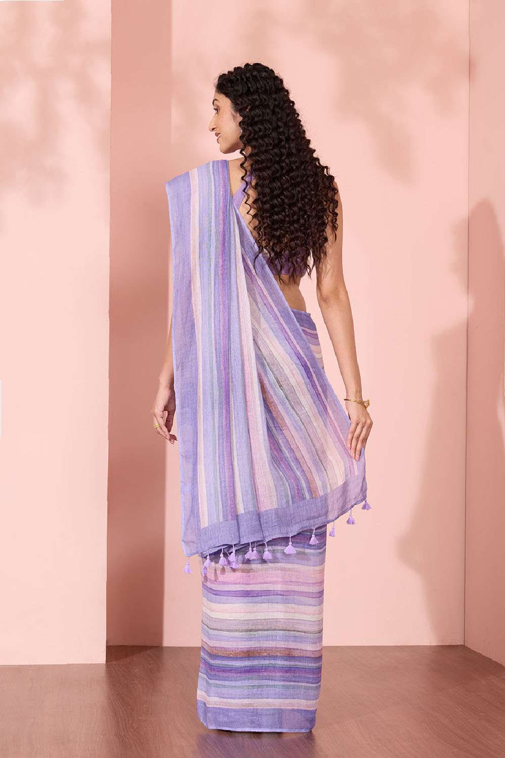 Purple Printed Pure Linen Saree image number null