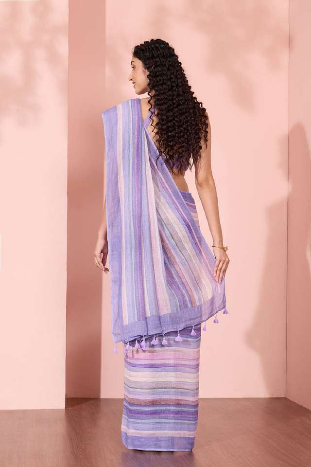 Purple Printed Pure Linen Saree thumbnail image number null