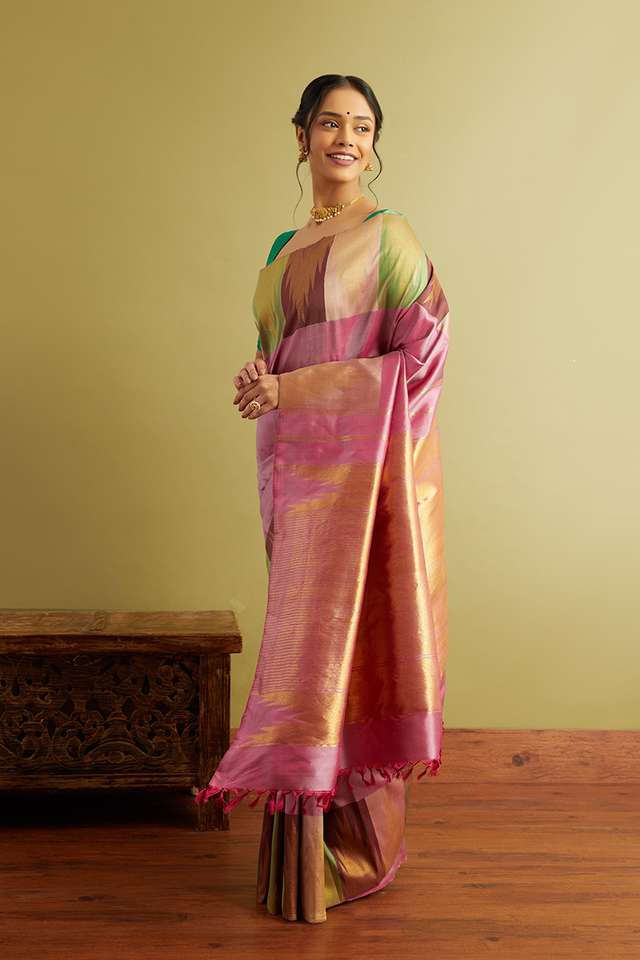 Pink Woven Pure Silk Kanjivaram Saree thumbnail image number null