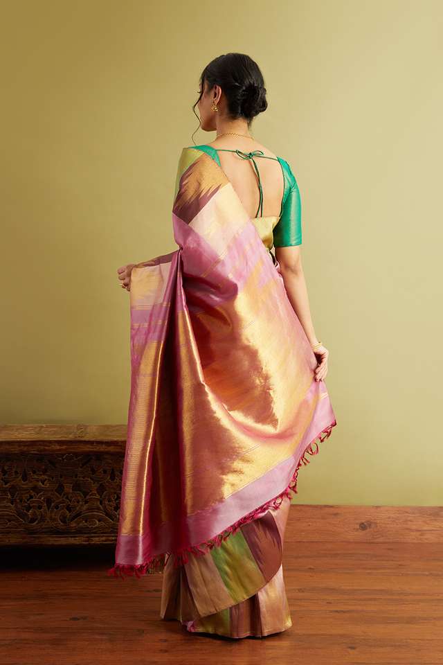 Pink Woven Pure Silk Kanjivaram Saree thumbnail image number null